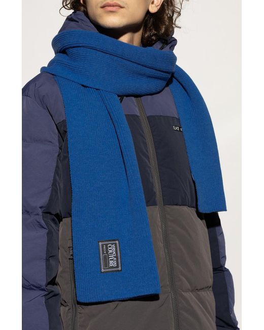 Versace Jeans Couture Blue Scarf With Logo Patch for men