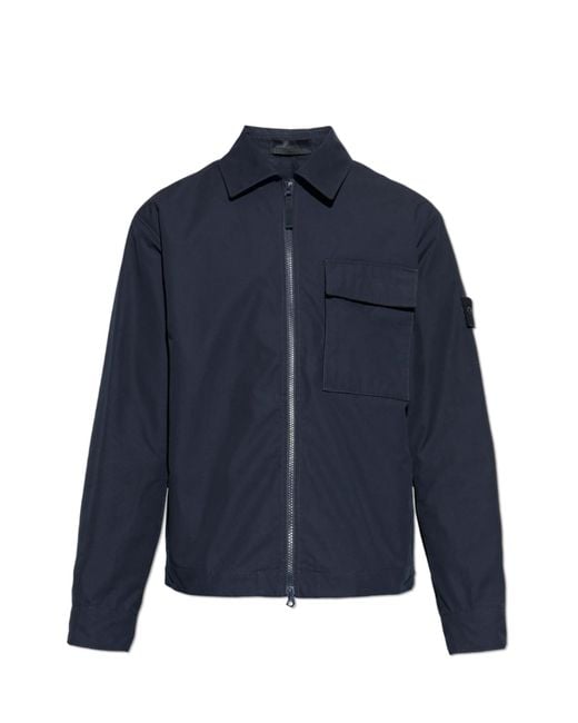 Stone Island Blue Cotton Jacket With Logo Patch for men