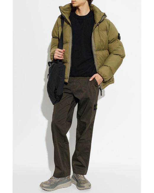 Stone Island Green Quilted Jacket With Hood for men