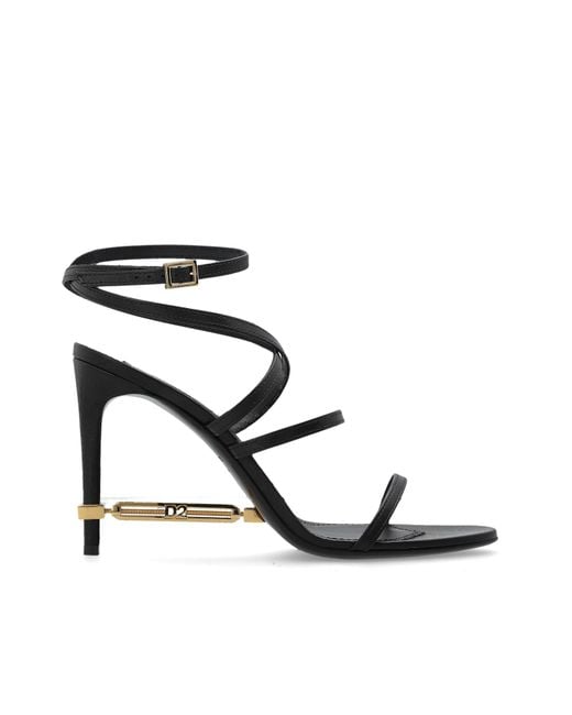 DSquared² Black Leather Heeled Sandals With Applique