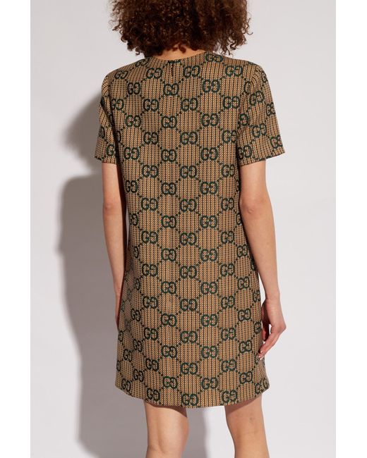 Gucci Brown Monogram-pattern Wool Mini Dress