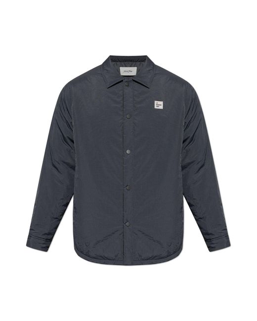 American Vintage Blue Insulated Jacket With Logo Patch, for men