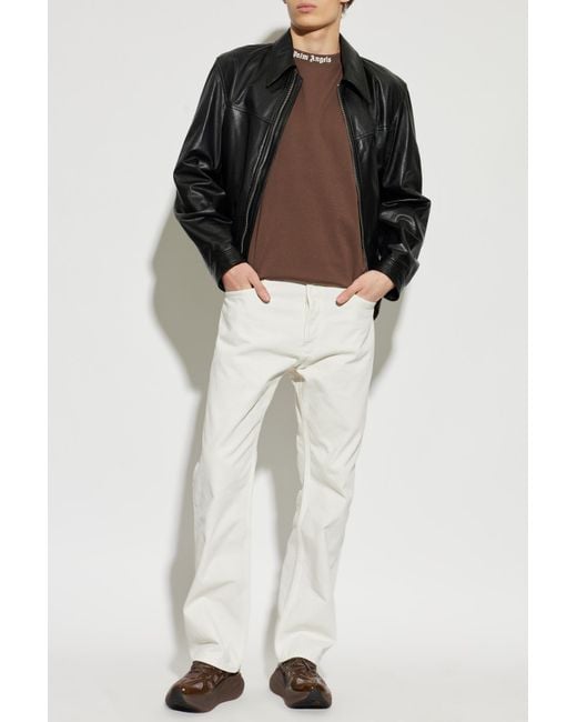 Palm Angels Brown T-Shirt With A Printed Logo for men