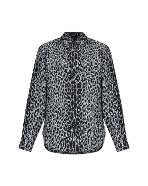 Versace Gray Silk Shirt With Animal Motif for men