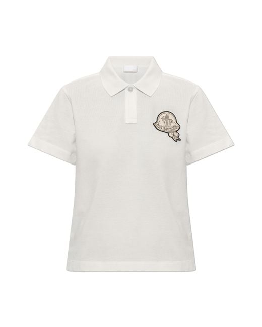 Moncler White Polo With Logo Patch