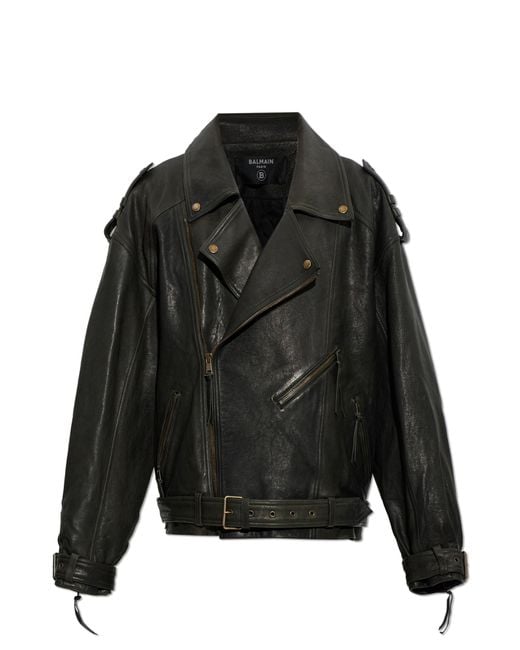 Balmain Black Leather Jacket for men