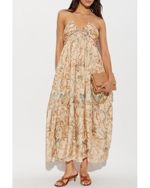Zimmermann Natural Silk Dress With Floral Motif