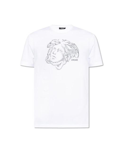 Versace White T-Shirt With Shimmering Sequins for men