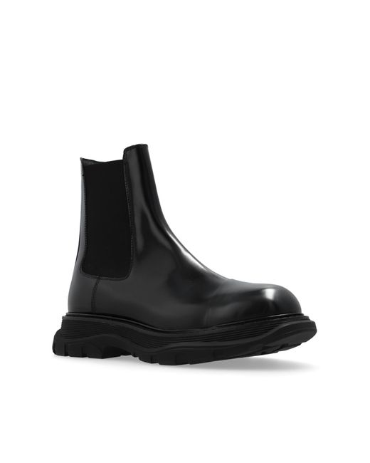 Alexander McQueen Black Leather Platform Ankle Boots for men