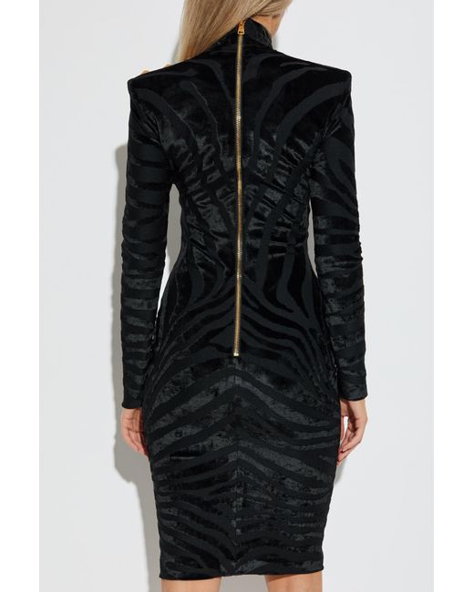 Balmain Black Dress With A Patterned Velvet Finish