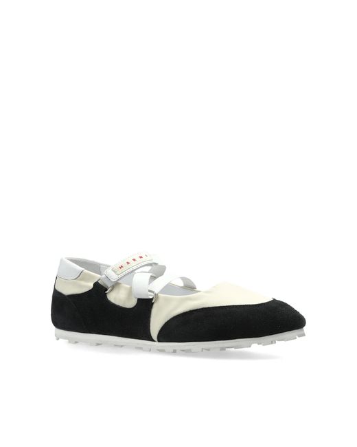Marni White Ballet Flats With Logo Patch