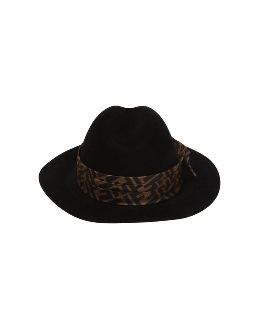Fendi Black Fedora Hat With Decorative Bands