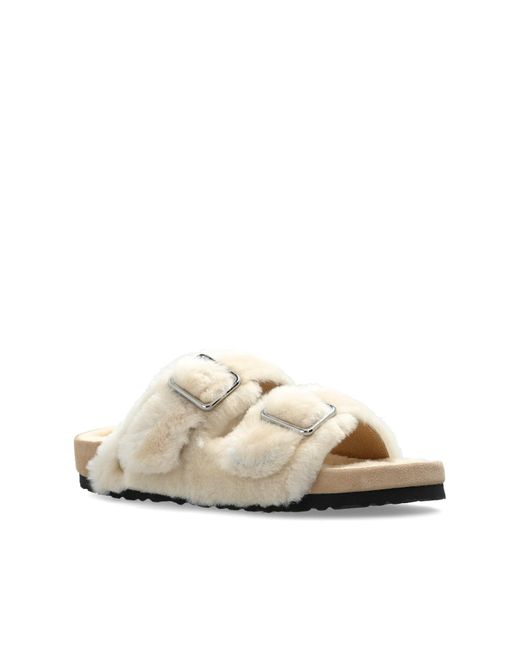Birkenstock White Arizona 1774 Shearling Slides
