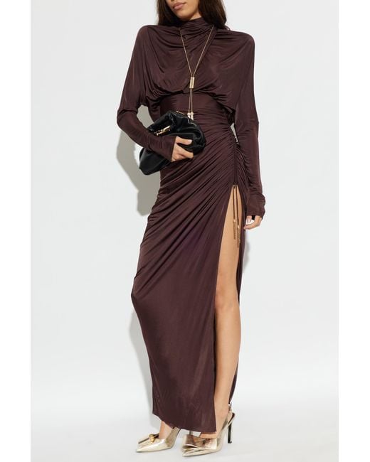 Balmain Purple Long Dress With Shoulder Pads