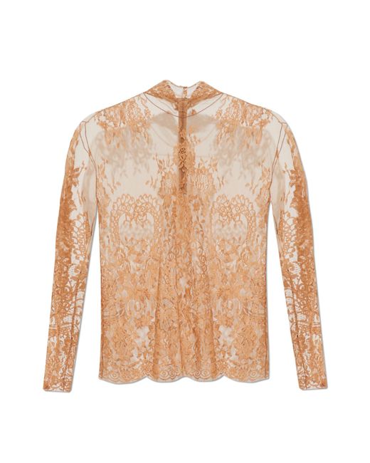 Dolce & Gabbana Natural Lace Top With Turtleneck