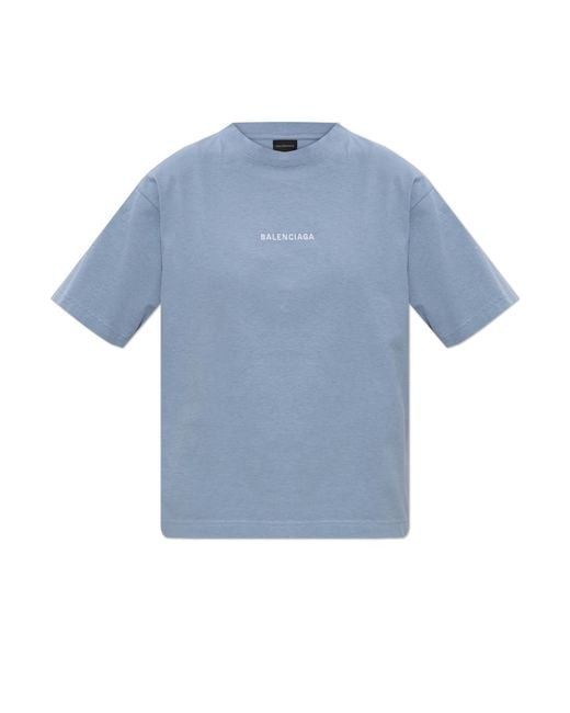 Balenciaga Blue T-Shirt With Embroidered Logo