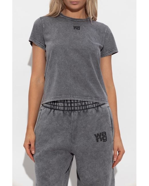 T By Alexander Wang Gray T-Shirt With Printed Logo