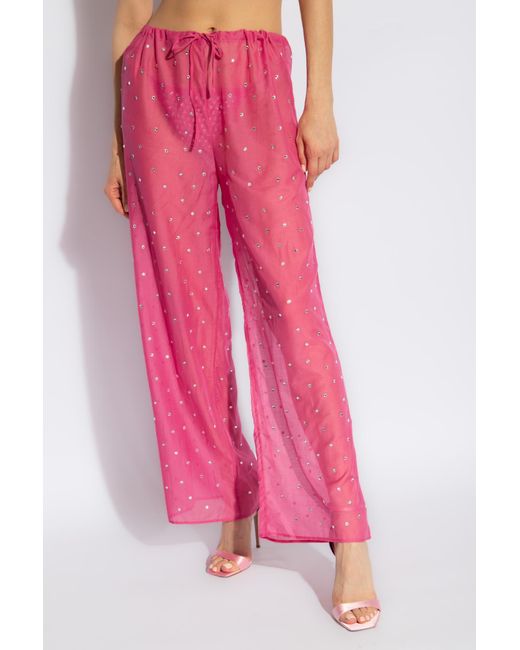 Oseree Pink Crystal-embellished Trousers,