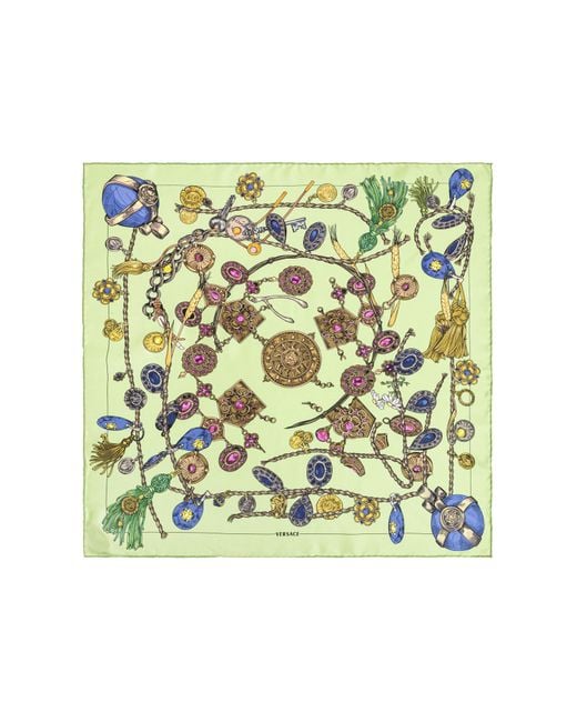 Versace Green Silk Scarf With "Broken Jewels" Print