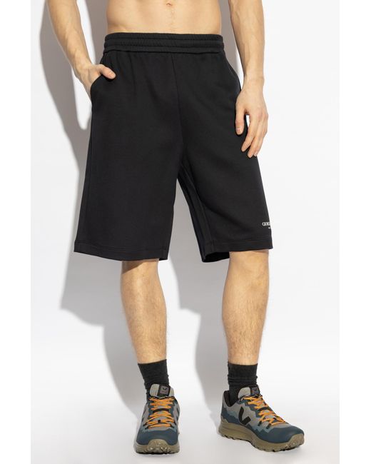 Giorgio Armani Black Shorts With Printed Logo for men