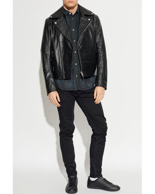DIESEL Black Leather Jacket 'L-Eo-Wrd' for men