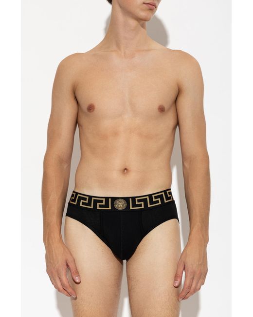 Versace Black Cotton Briefs With Logo for men