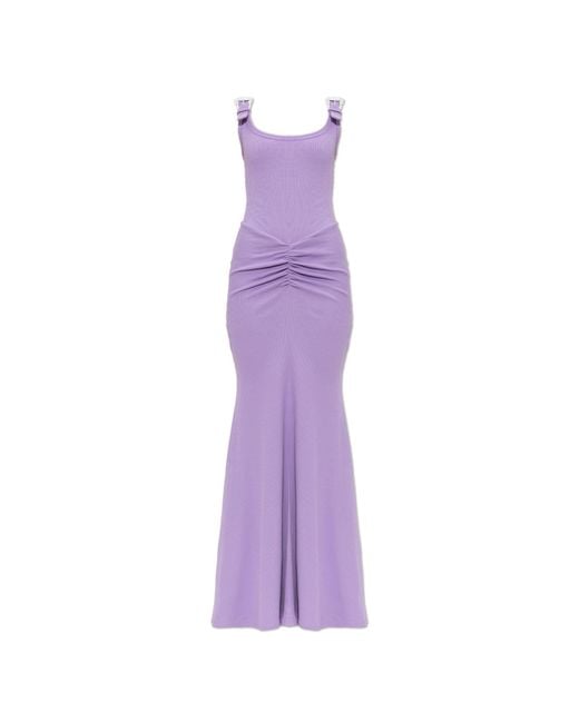 Versace Jeans Couture Purple Long Dress With Decorative Buckles On The Straps