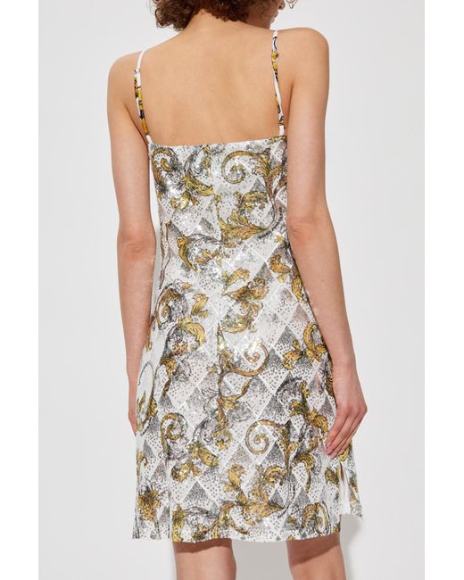 Versace Jeans Couture White Sequin Dress With Barocco Pattern