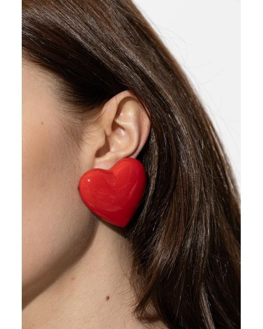 Moschino Red Heart Motif Clip-On Earrings