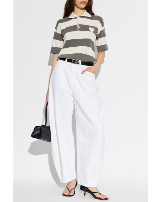 AMI Gray Striped Pattern Polo