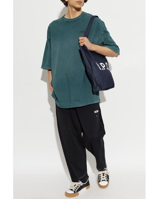 Moschino Green T-Shirt With Embroidered Logo for men