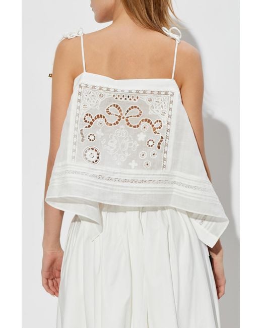 Self-Portrait White Short Openwork Top
