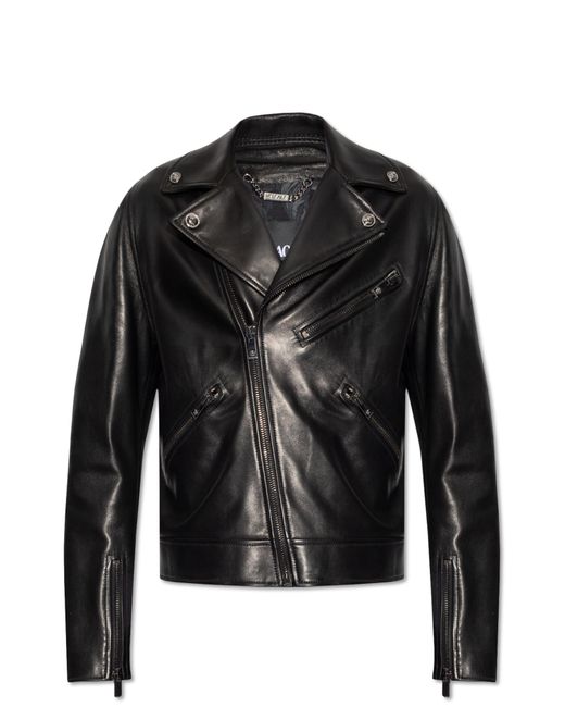 Versace Black Leather Biker Jacket for men