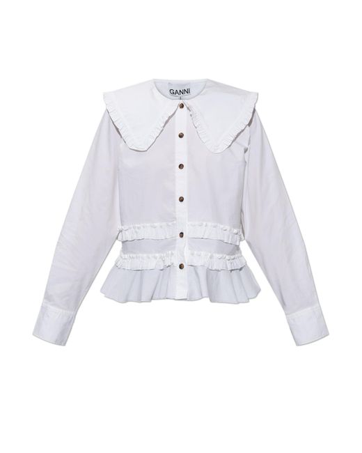 Ganni White Shirt With Ruffles