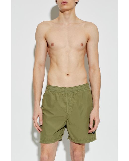 Stone Island Green Swim Shorts With Logo for men