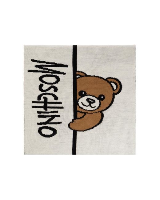 Moschino White Scarf With A Characteristic Teddy Bear Motif