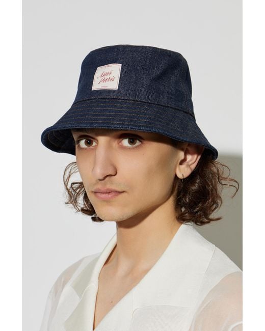 AMI Blue Denim Bucket Hat With Logo