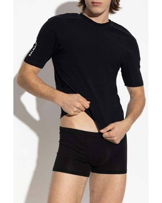 Balmain Black T-Shirt With Monogram for men