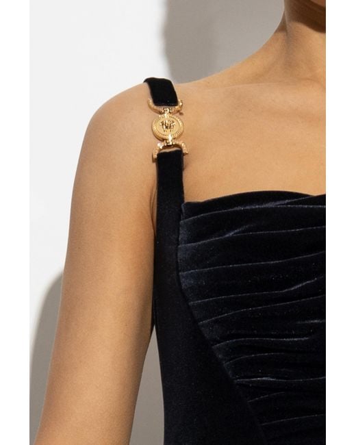 Versace Black Velvet Dress With Draping