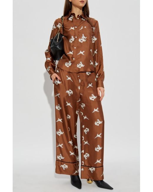 Marni Brown Silk Pants With Print