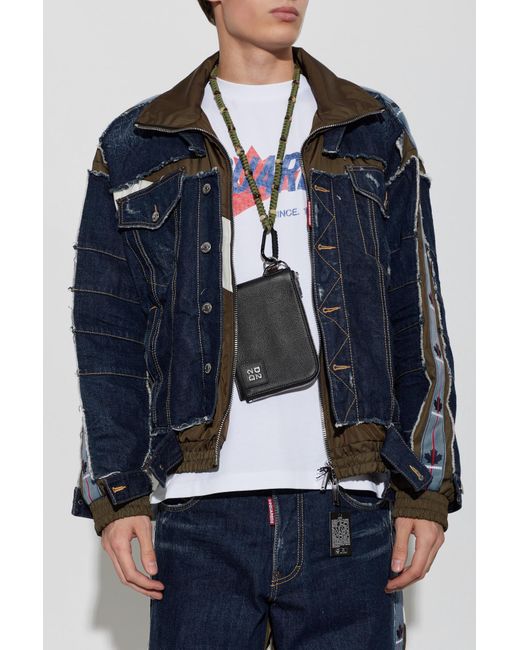 DSquared² Blue Leather Pouch With Detachable Strap for men
