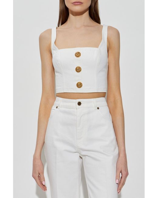 Balmain White Short Off-Shoulder Top