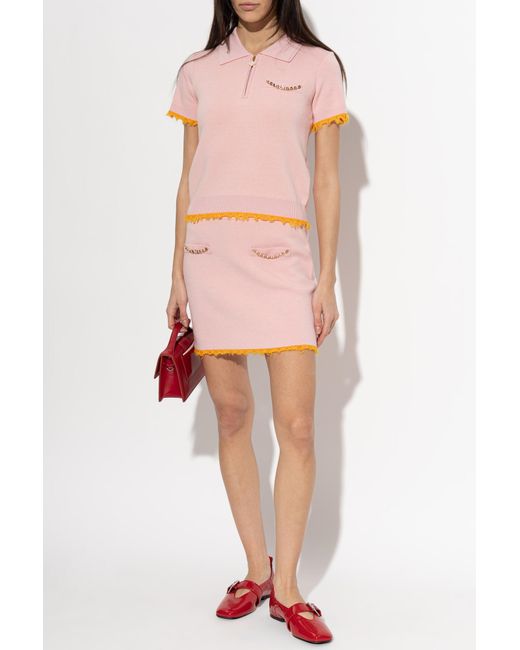Casablanca Pink Wool Skirt With Raw Hem