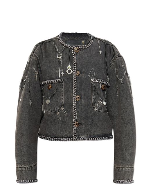 R13 Black Denim Jacket With Appliqués