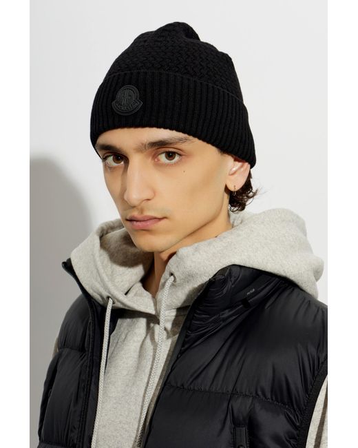 Moncler Black Wool Hat for men