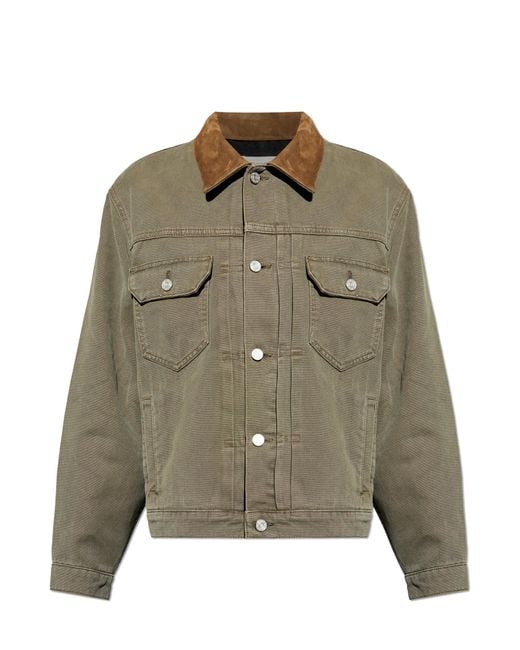 FRAME Green Jacket With Suede Collar for men