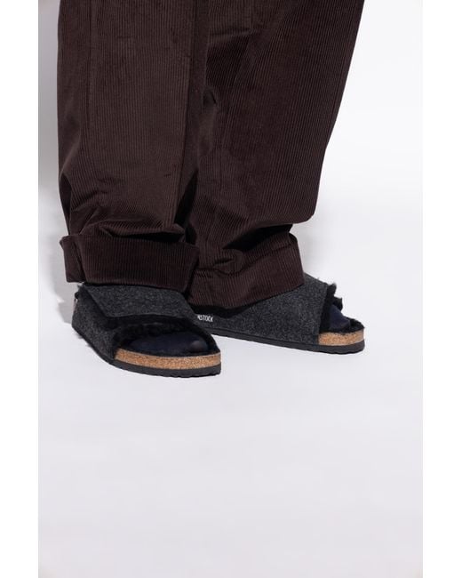 Birkenstock Black "Solana Shearling" Slides for men