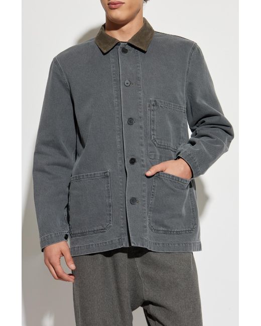 Officine Generale Gray Jacket With Corduroy Collar for men