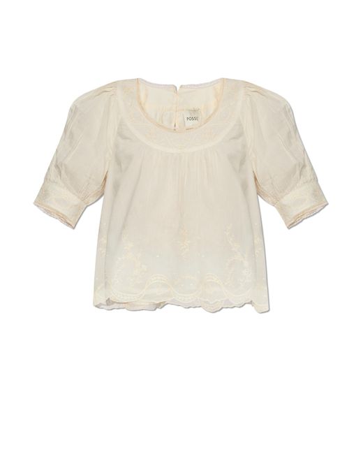 Posse White 'mylah' Top With Puff Sleeves ,