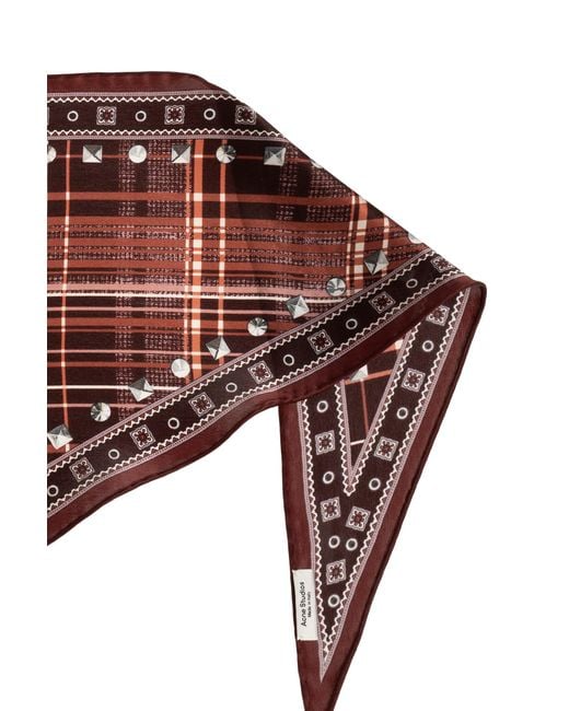 Acne Red Silk Scarf With A Pattern